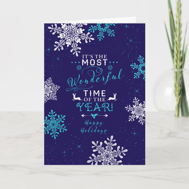 Snowflakes Christmas Xmas Navy Blue Turquoise Holiday Card (Front)