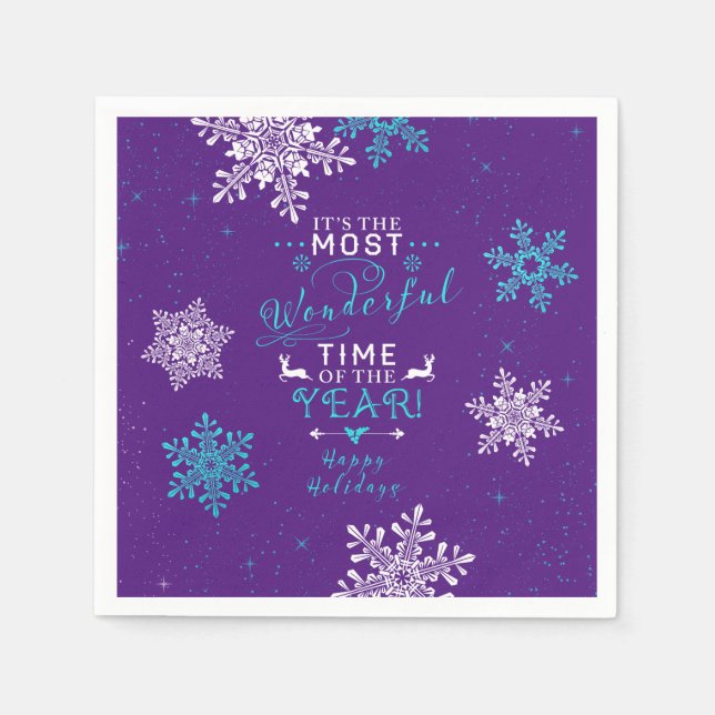 Snowflakes Christmas Xmas Purple Turquoise Napkins (Front)