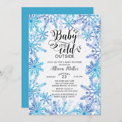 Snowflakes Cold Outside Baby Shower Invitation