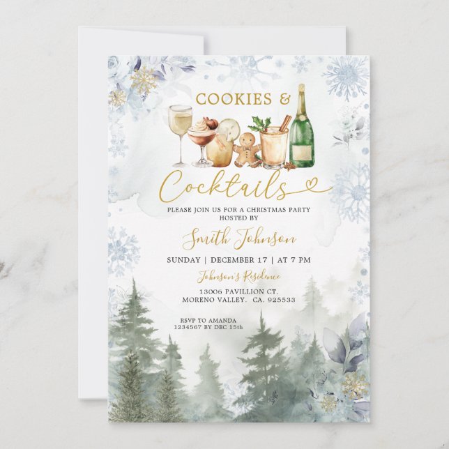 Snowflakes Cookie Cocktail Christmas Holiday Party Invitation (Front)
