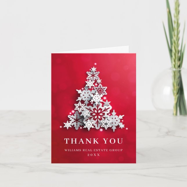 Snowflakes Corporate Christmas Tree Holiday Thank You Card (Front)