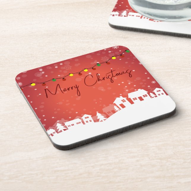 Snowflakes covered the Christmas Houses Beverage Coaster (Left Side)
