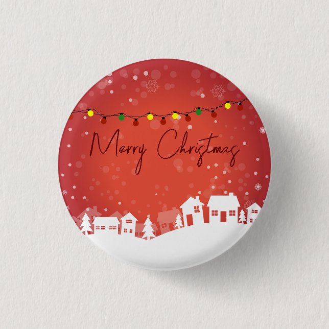 Snowflakes covered the Christmas Houses  Button (Front)