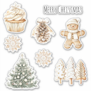 Snowflakes Cupcake Christmas Trees Sticker