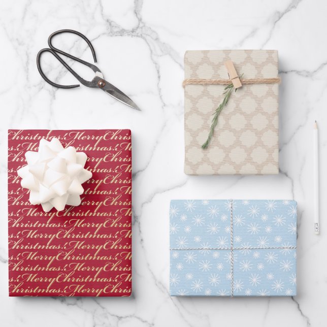Snowflakes Custom Holiday Merry Christmas Wrapping Paper Sheets (Front)