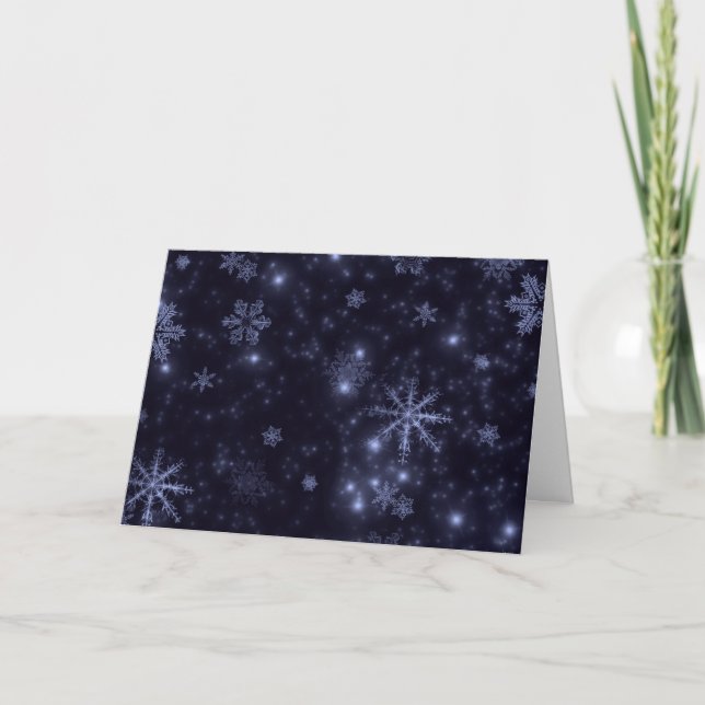 Snowflakes Deep Blue Scene Peace Love Joy Quote Holiday Card (Front)