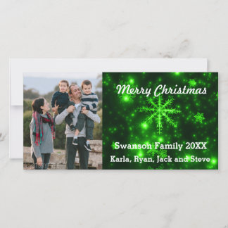 Snowflakes Deep Green Background Photo Card