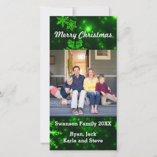 Snowflakes Deep Green Background Vt Photo Card