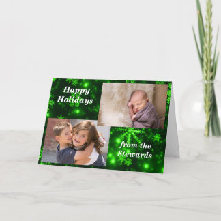 Snowflakes Deep Green Holidays Photo Greeting Card