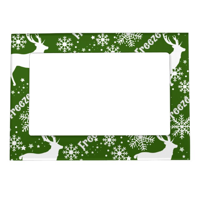 snowflakes deer green magnetic frame (Front)