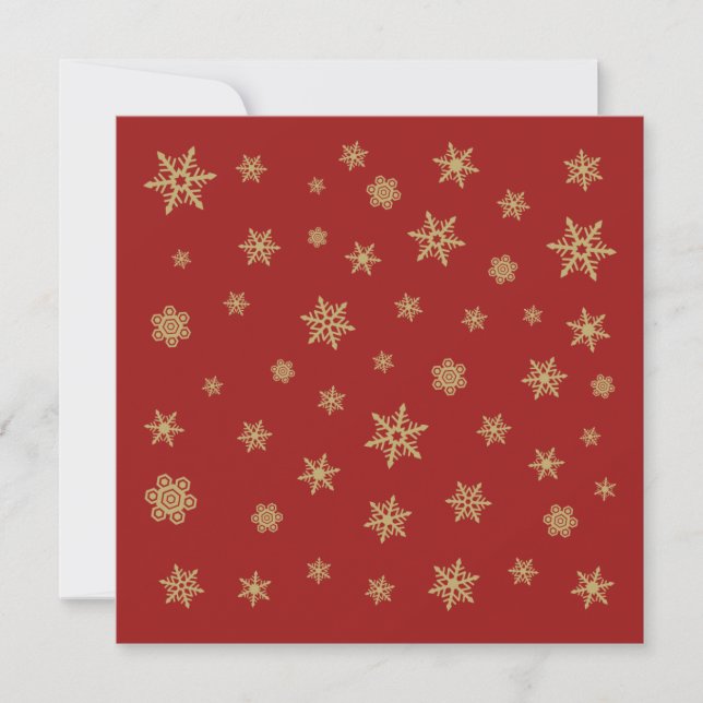 Snowflakes Design Gold on Red Holiday Card (Front)