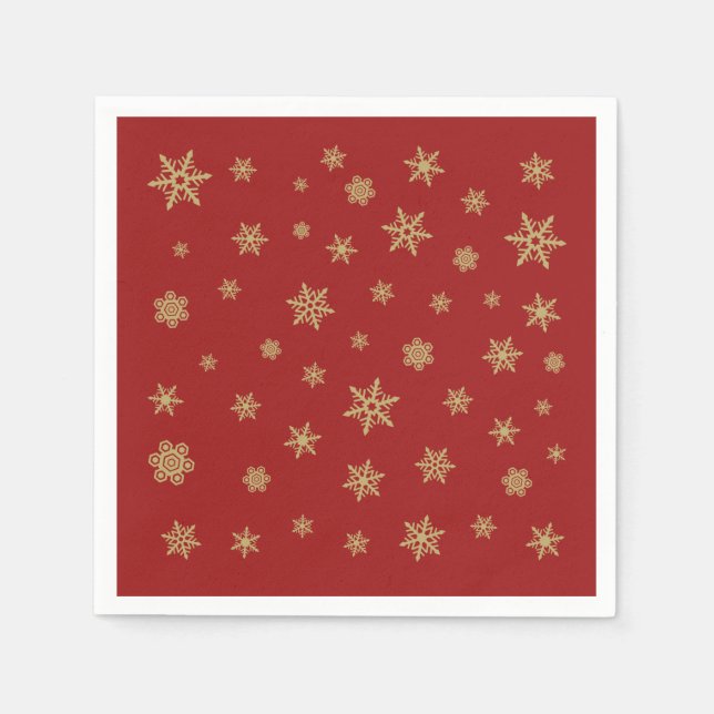 Snowflakes Design Gold on Red Napkins (Front)