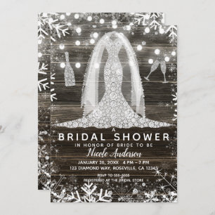 Snowflakes Diamond Wedding Dress Bridal Shower Invitation