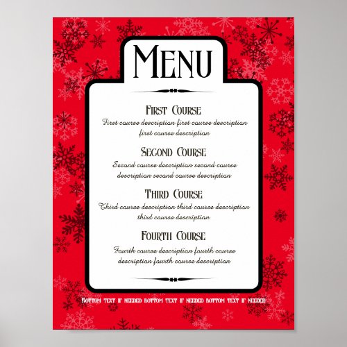 Snowflakes dinner party holiday catering menu poster