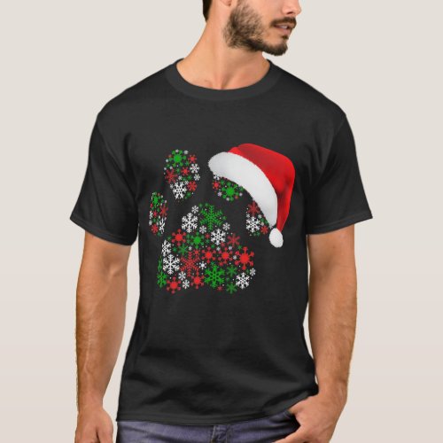 Snowflakes Dog Paw Santa Hat Christmas Dog Lovers T_Shirt