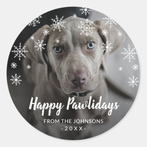 Snowflakes Dog Photo Cute Christmas Classic Round Sticker