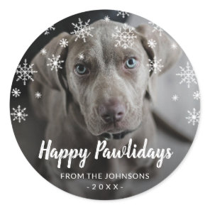 Snowflakes Dog Photo Cute Christmas Classic Round Sticker