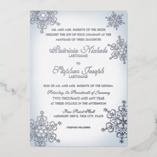 Snowflakes Dusty Blue Wedding Silver Foil Invitation