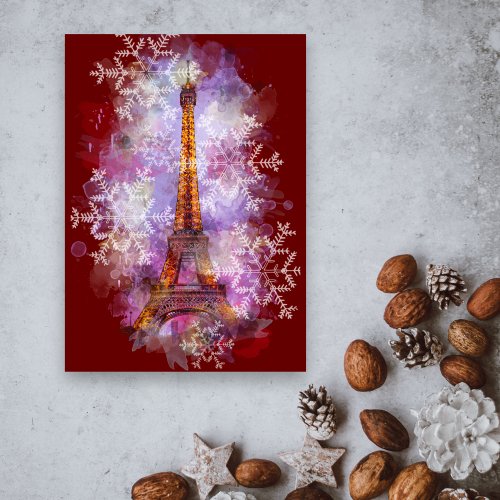 Snowflakes Eiffel Tower Paris Winter Christmas Holiday Card