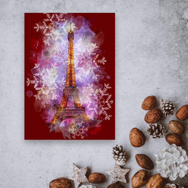 Snowflakes Eiffel Tower Paris Winter Christmas Holiday Card (Creator Uploaded)