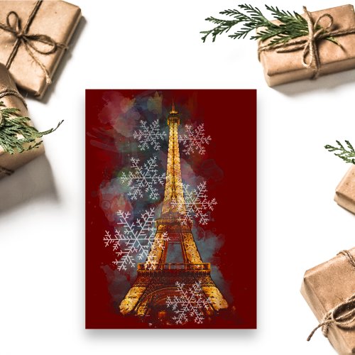 Snowflakes Eiffel Tower Paris Winter Christmas Holiday Card