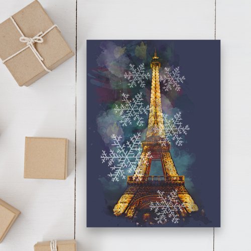 Snowflakes Eiffel Tower Paris Winter Christmas Holiday Card