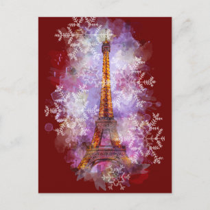 Snowflakes Eiffel Tower Paris Winter Christmas Holiday Postcard
