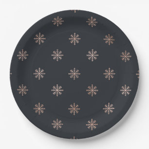 Snowflakes Elegant Black and Gold Christmas Paper Plates