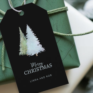 Snowflakes Elegant Black Pine Tree Christmas Gift Tags