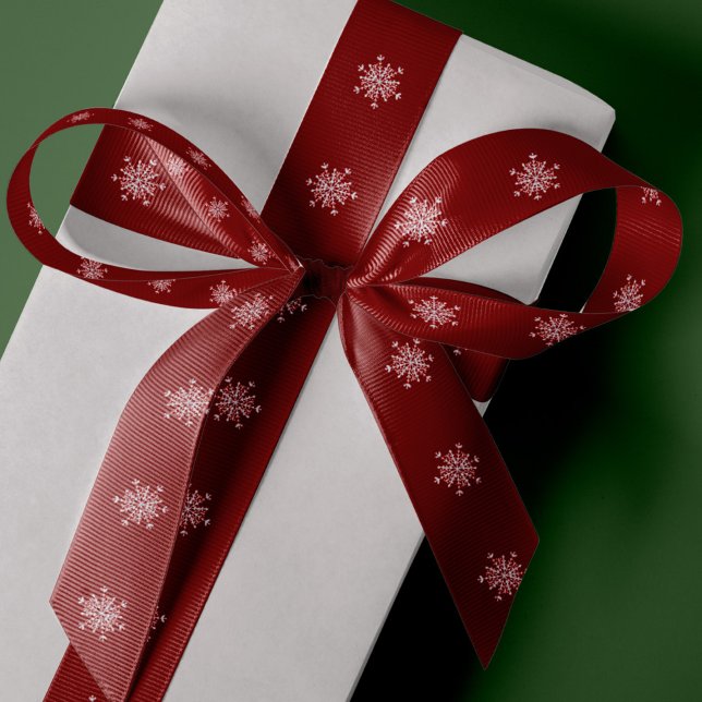 Snowflakes elegant red Christmas gift wrap Satin Ribbon (Creator Uploaded)
