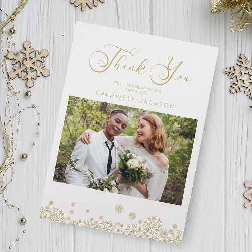 Snowflakes Fake Gold Effect First Merry Christmas Thank You Card