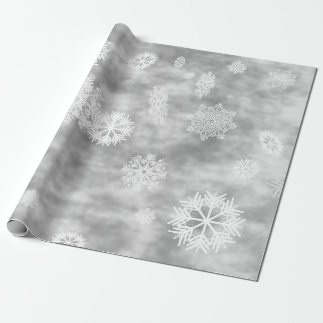 Snowflakes Fall Silver Grey Wrapping Paper (Unrolled)