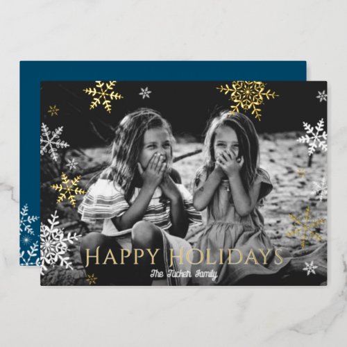Snowflakes Falling Happy Holidays Red Gold Foil Ho Foil Holiday Card