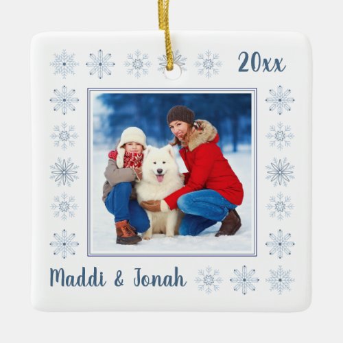 Snowflakes Family Photo Name Date  Ceramic Ornament