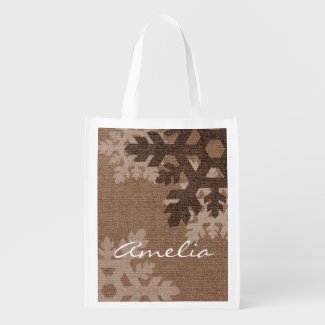 Snowflakes Faux Burlap Chic Rustic Holiday Reusable Grocery Bag
