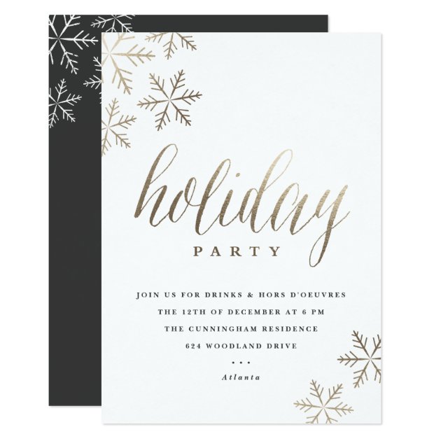 Snowflakes Faux Foil Holiday Party Invitation