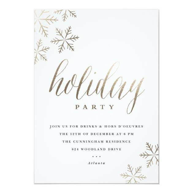 Snowflakes Faux Foil Holiday Party Invitation