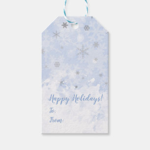 Snowflakes faux metal on baby blue color Your Text Gift Tags