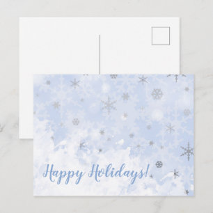 Snowflakes faux metal on baby blue color Your Text Postcard