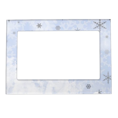 Snowflakes faux metal on baby blue pastel color magnetic frame