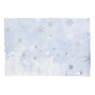 Snowflakes faux metal on baby blue pastel color pillow case