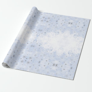 Snowflakes faux metal on baby blue pastel color wrapping paper