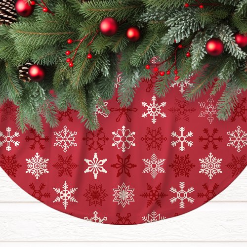 Snowflakes Festive Red White Christmas Pattern Brushed Polyester Tree Skirt