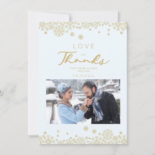 Snowflakes First Merry Christmas Fake Golden Thank You Card