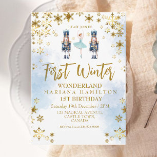 Snowflakes First Winter Wonderland 1st Birthday Invitation