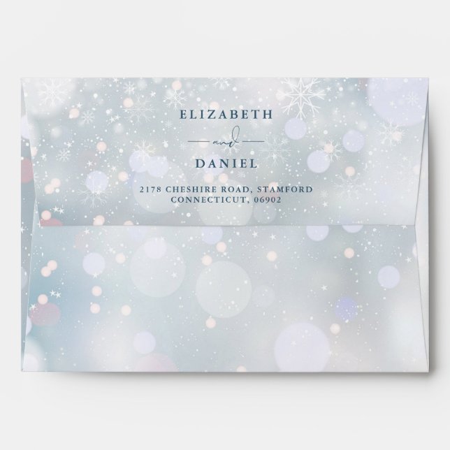 Snowflakes Floral Winter Wedding Envelope (Back (Top Flap))