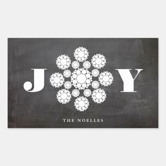 Snowflakes Flower Dots Joy Chalkboard Chic Holiday Rectangular Sticker (Front)