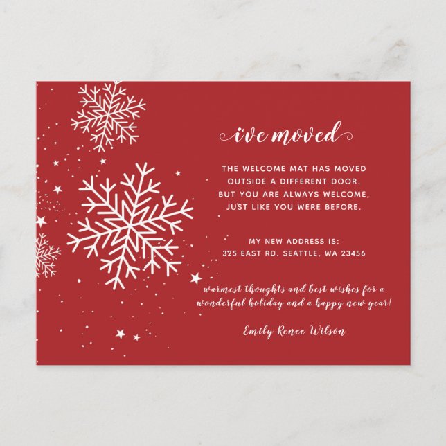 Snowflakes Flurries Holiday Moving Announcement  P Postcard (Front)