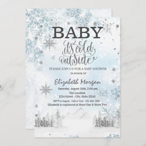  Snowflakes Forest Mountain Baby Shower Invitation