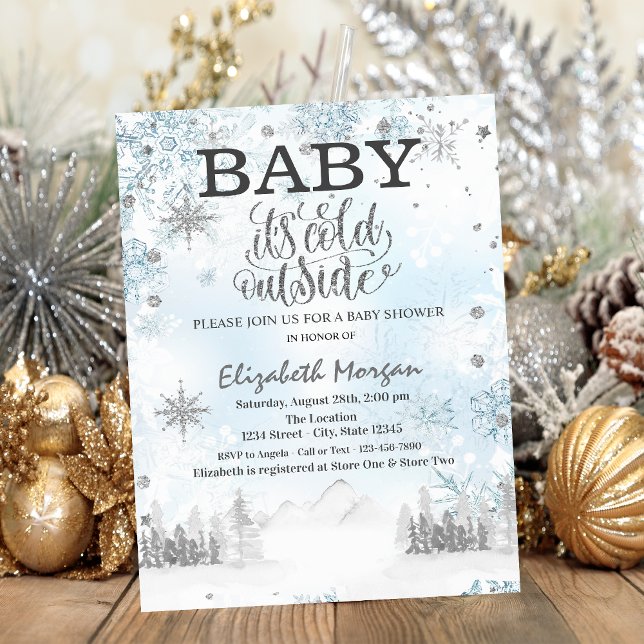  Snowflakes Forest Mountain Baby Shower Invitation (Creator Uploaded)